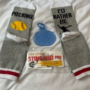Softball pitcher socks and pitching catchers glove pad bundle